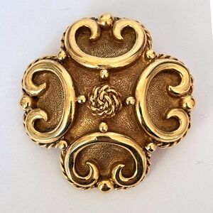 Vtg GJD Ginnie Johansen Brooch Gold Tone Etruscan Maltese Cross Domed Signed